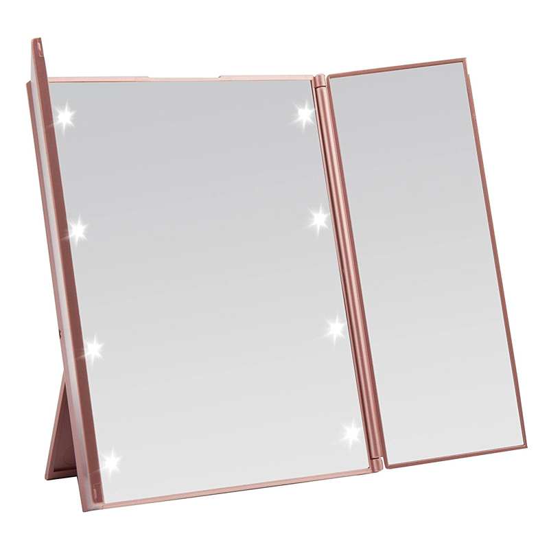 SM144 三つ折りデスクトップ化粧鏡 21 LED ライト 2X 3X 倍率化粧鏡